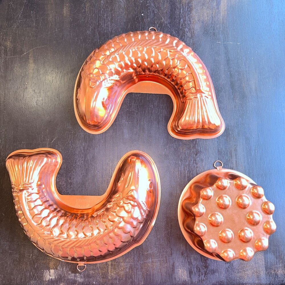 Vtg Copper Kitchen Mold Set Wall Hanging‎ Decor Retro Bakeware Farmhouse Charm